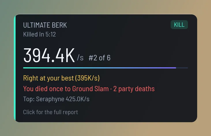 A one-card recap after every kill